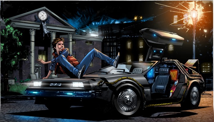 Marty McFly from Back to the Future with DeLorean