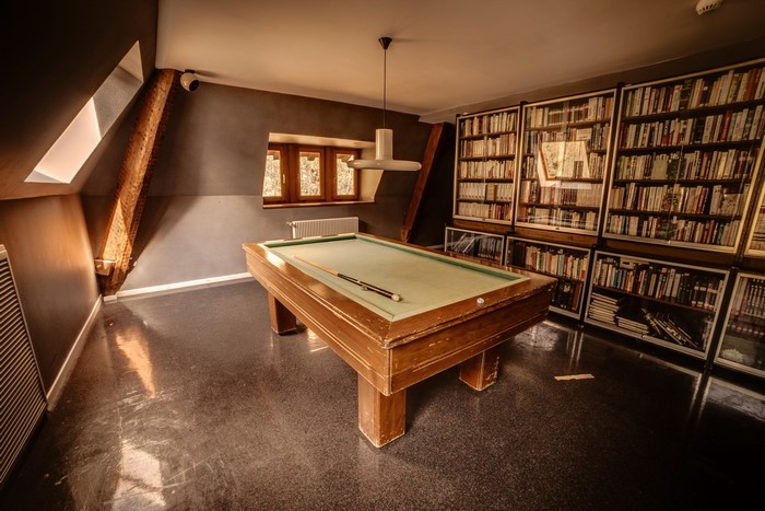 Billiard table in a library room