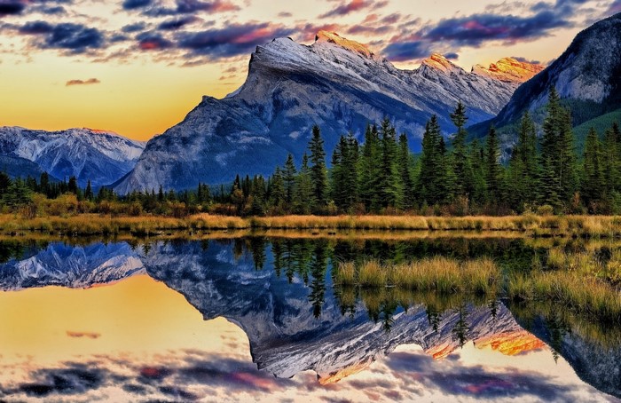 Mount Rundle reflection in Vermilion Lakes, Banff National Park, Canada