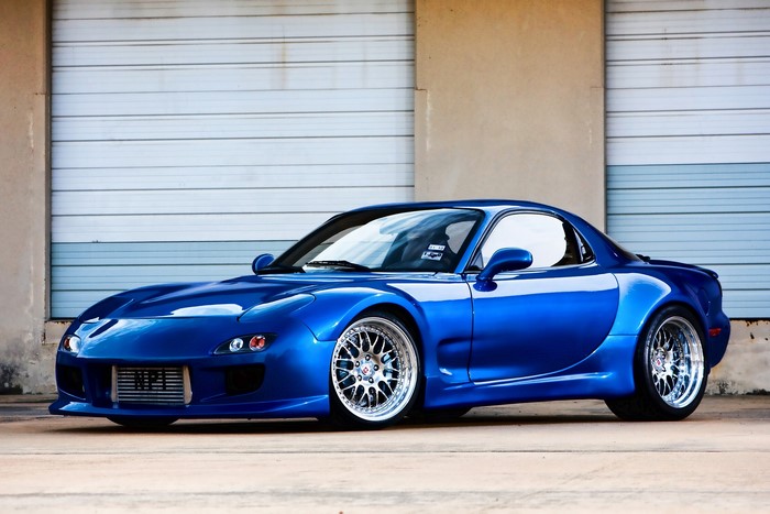 Blue Mazda RX-7 sports car