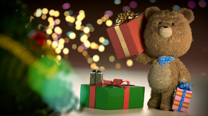 Teddy bear with Christmas gifts