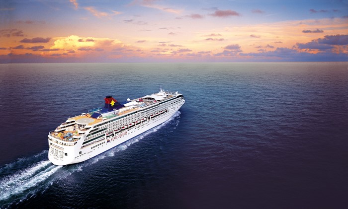 Star Virgo cruise liner sailing on the sea at sunset