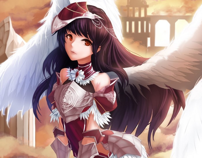 Brunette girl with wings and armor