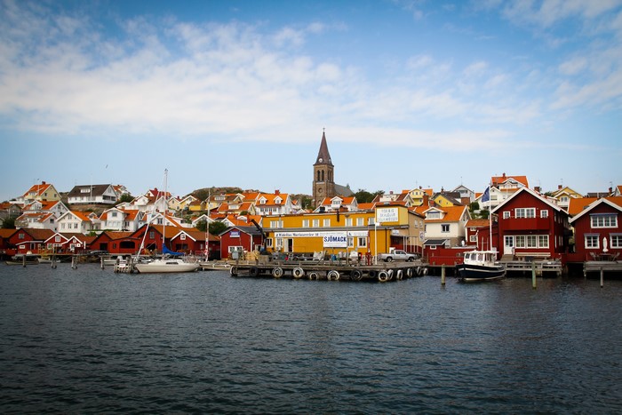 Fjällbacka, Sweden Coastline with Houses and Marinas