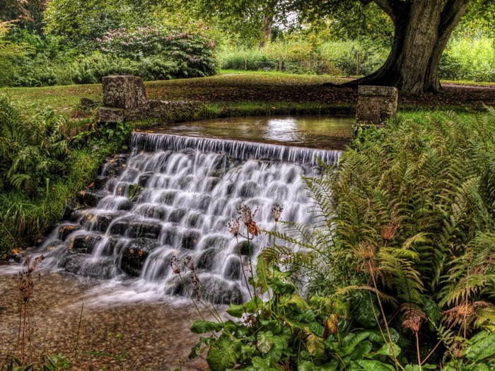 Waterfall in a garden in Hampshire, England