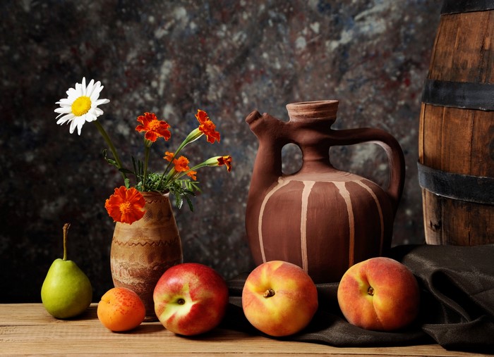 Still-life with fruit, flowers, and a jug