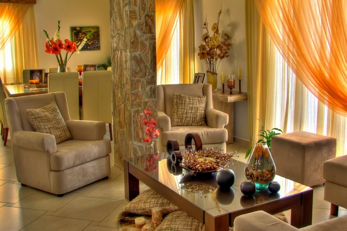 Living room with armchairs and dining area