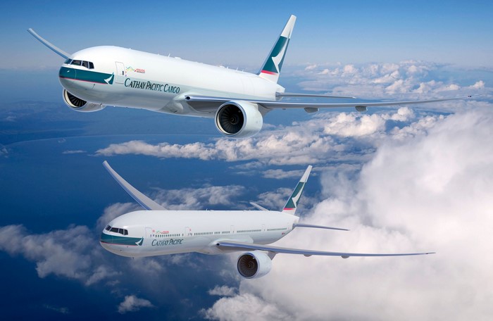Cathay Pacific Cargo Boeing 777 and Cathay Pacific Boeing 777 in flight