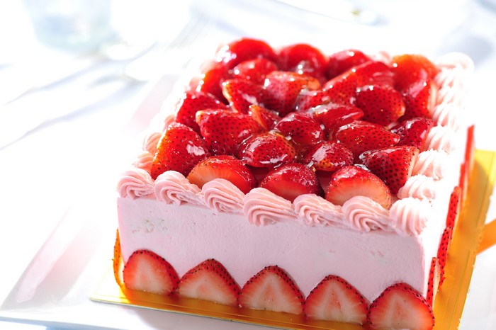 Square Strawberry Cake with Pink Frosting