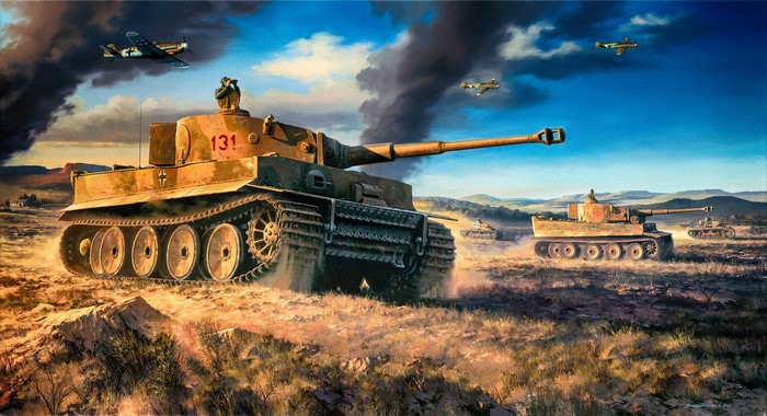 German Tiger I tanks and aircraft in battle