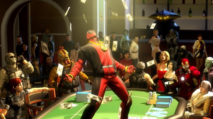 Deadpool and other characters in a casino