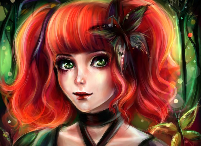 Redhead girl with butterfly hair accessory