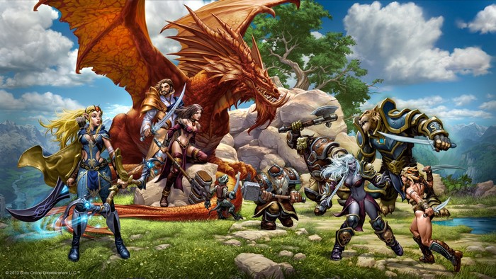 EverQuest Dragons and Warriors in a Fantasy Landscape