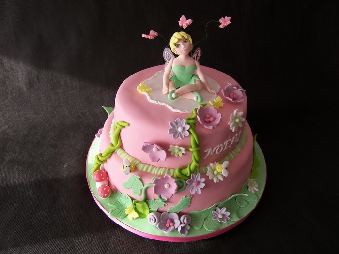 Pink Fairy Cake with Flowers and Butterflies