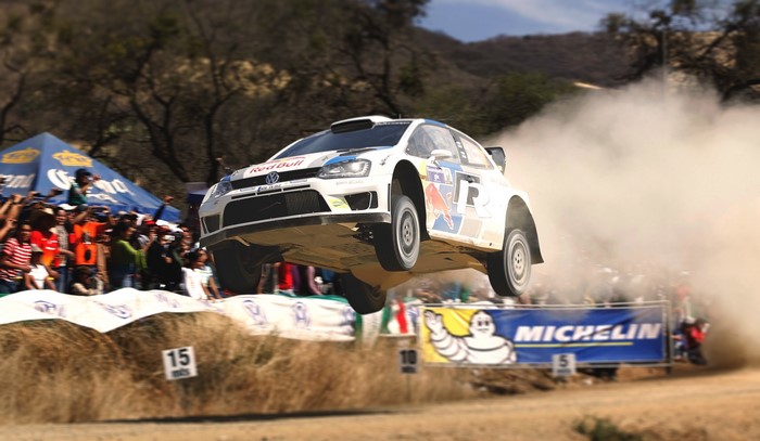 Volkswagen Rally Car in Mid-Air Jump