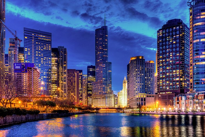 Chicago City Skyline at Night