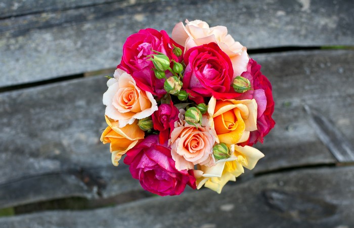 Roses Bouquet on Wooden Surface