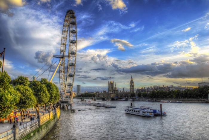 London Eye and Parliament Buildings on River Thames