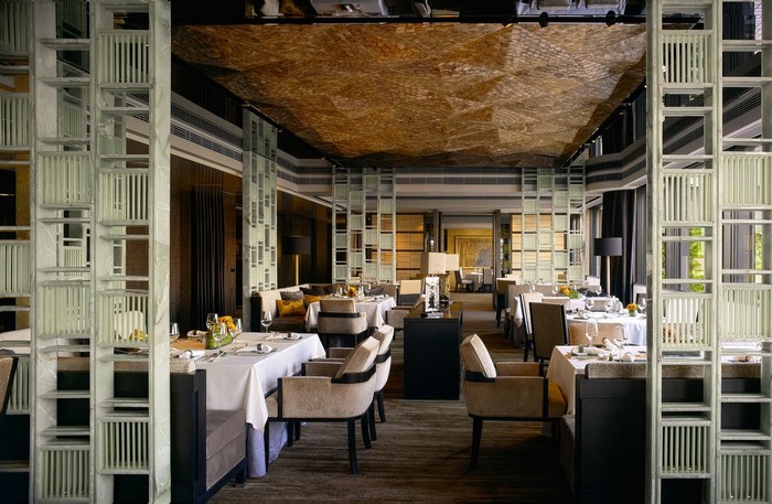 Restaurant interior with tables and chairs
