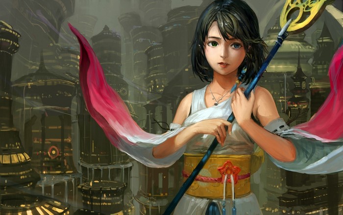 Yuna from Final Fantasy with Mage Staff