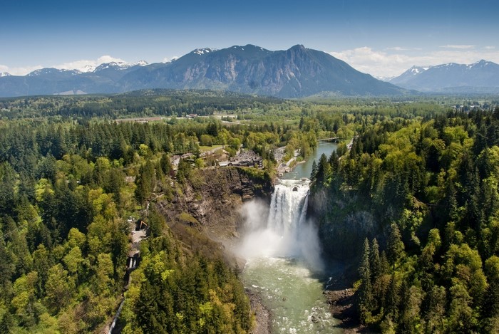 Snoqualmie Falls and Mountains in USA