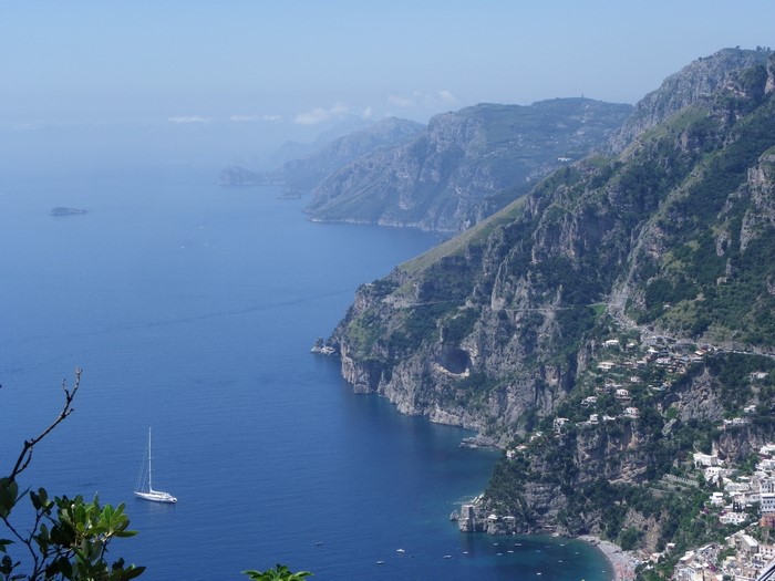 Amalfi Coast, Italy from above with sailboat