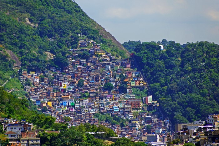 Colorful houses on a steep mountainside in Rio de Janeiro, Brazil