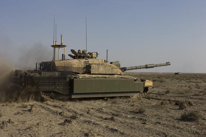 Challenger 2 tank in a desert landscape