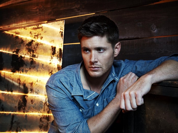 Jensen Ackles wearing a denim shirt