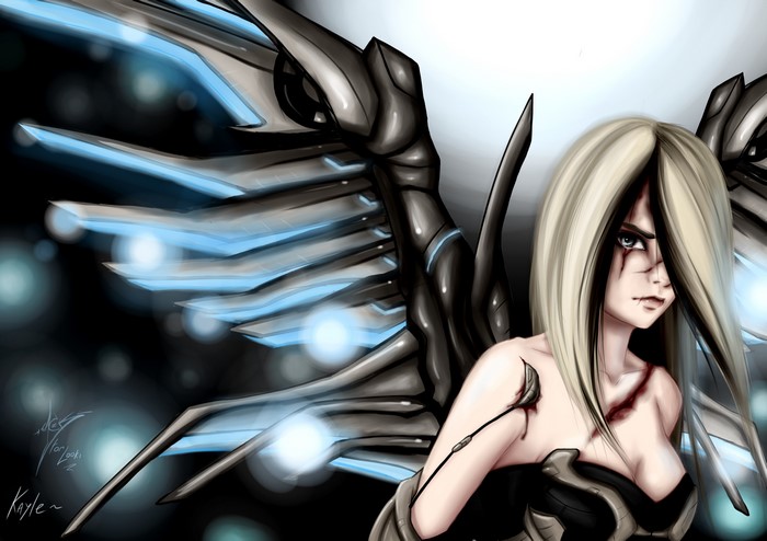 Kayle from League of Legends with mechanical wings