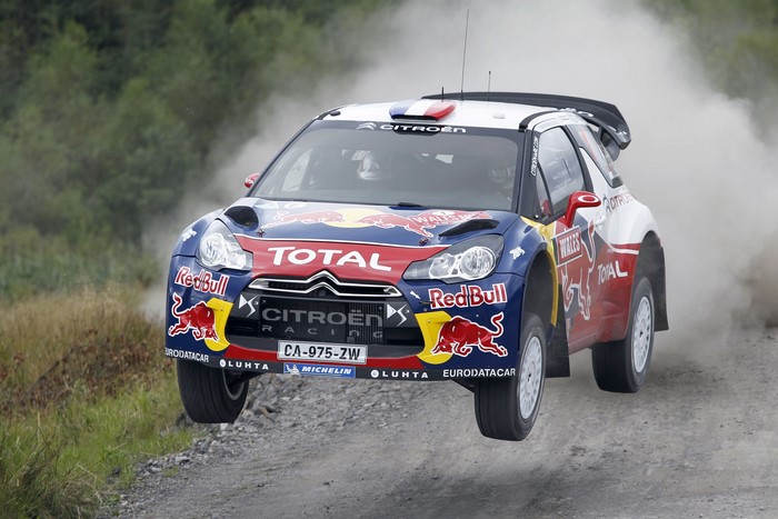 Citroen DS3 rally car in mid-air