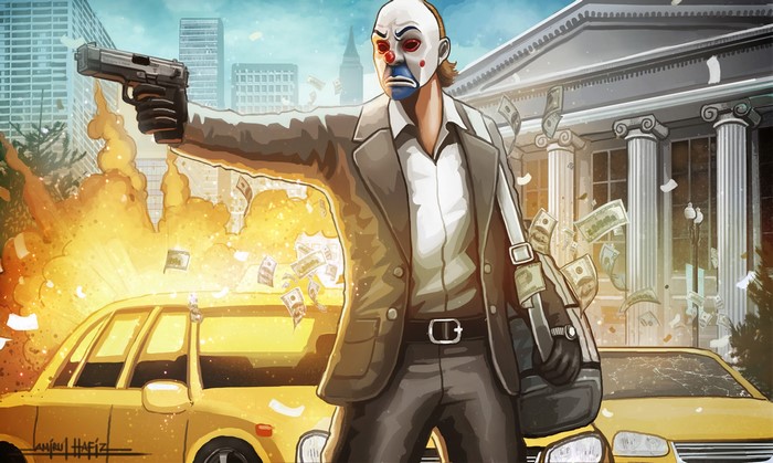 The Joker from The Dark Knight holding a pistol