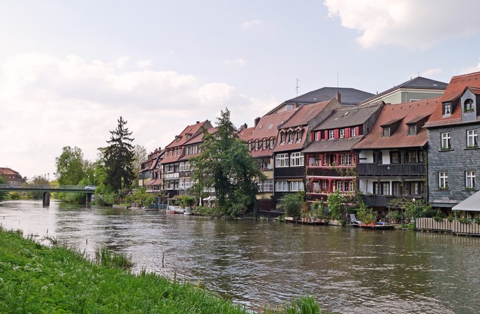 Row of houses along a river in Bamberg, Germany