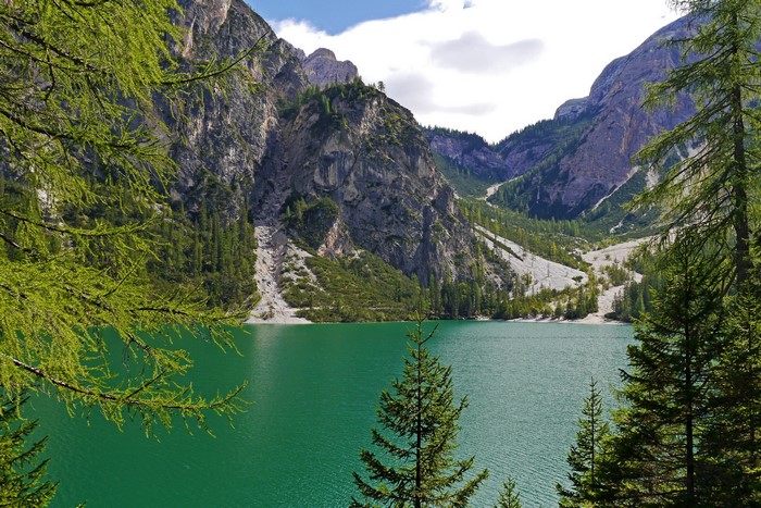 Lake Braies in the Italian Dolomites Mountains