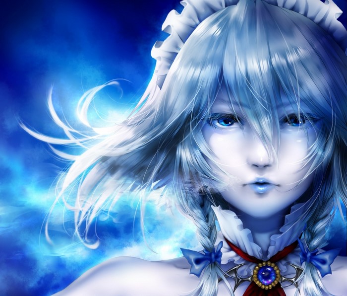 Anime girl with blue eyes and white hair