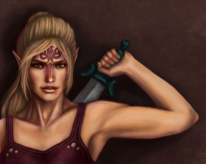 Elf warrior with sword from Dragon Age