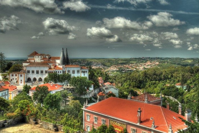 Sintra National Palace and town from above, Portugal