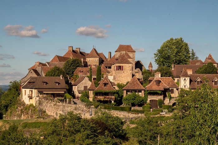 Loubressac, France village with stone houses and red roofs