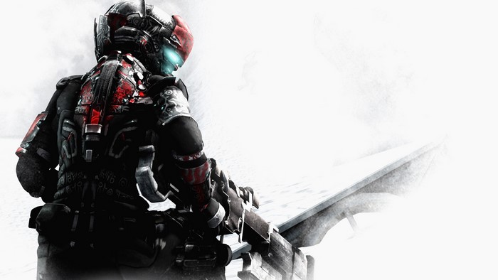 Isaac Clarke from Dead Space 3 in armor with a weapon