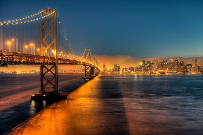 San Francisco Bay Bridge at night