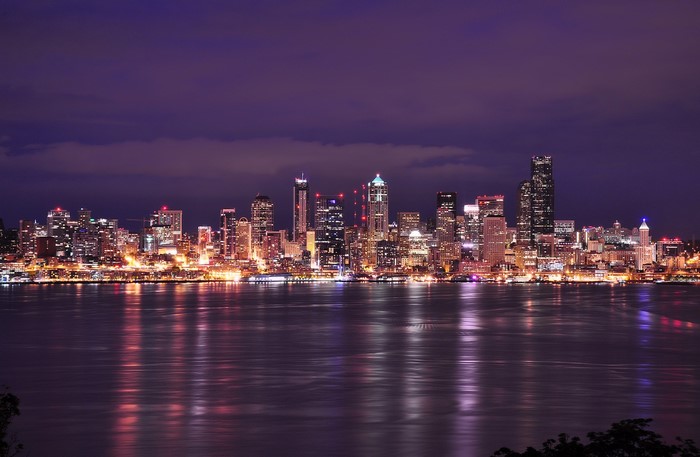 Seattle Skyline at Night over Water