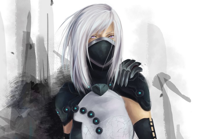 Anime girl with white hair and mask