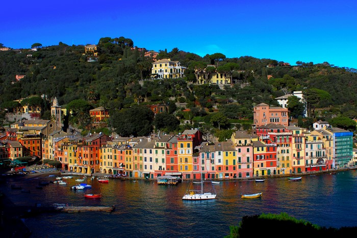Portofino, Italy Coastline with Colorful Houses and Boats