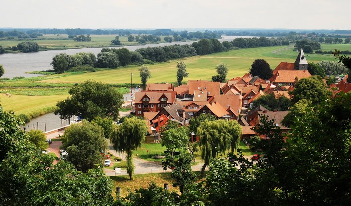 Hitzacker, Germany village with river and church