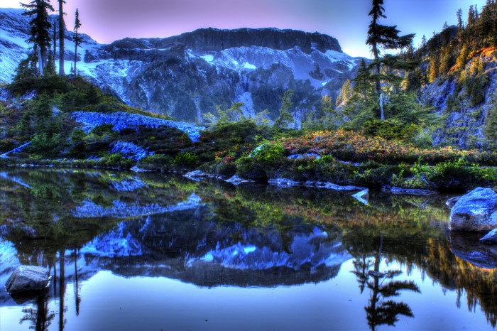 Mountain lake reflection in Washington, USA