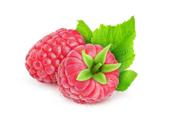 Raspberries with leaves