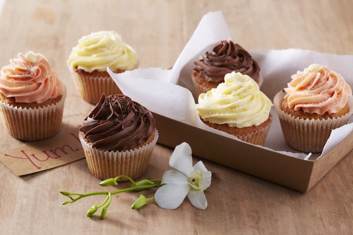 Assortment of cupcakes with different frostings