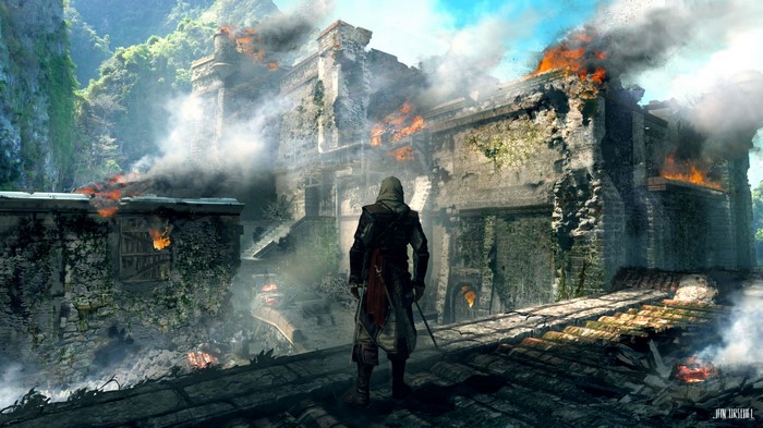 Assassin's Creed 4 Black Flag ruins on fire