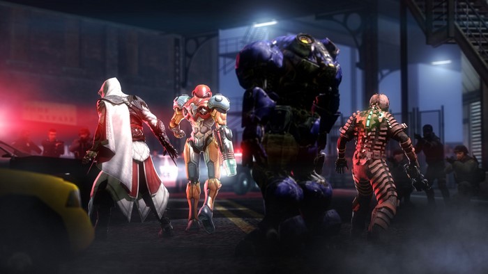 Dead Space, Assassin's Creed, and Samus Aran in a standoff