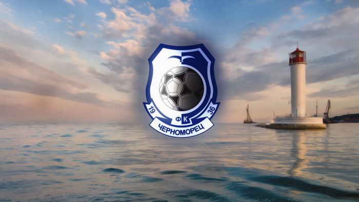 Chernomorets FC logo over a lighthouse and sea